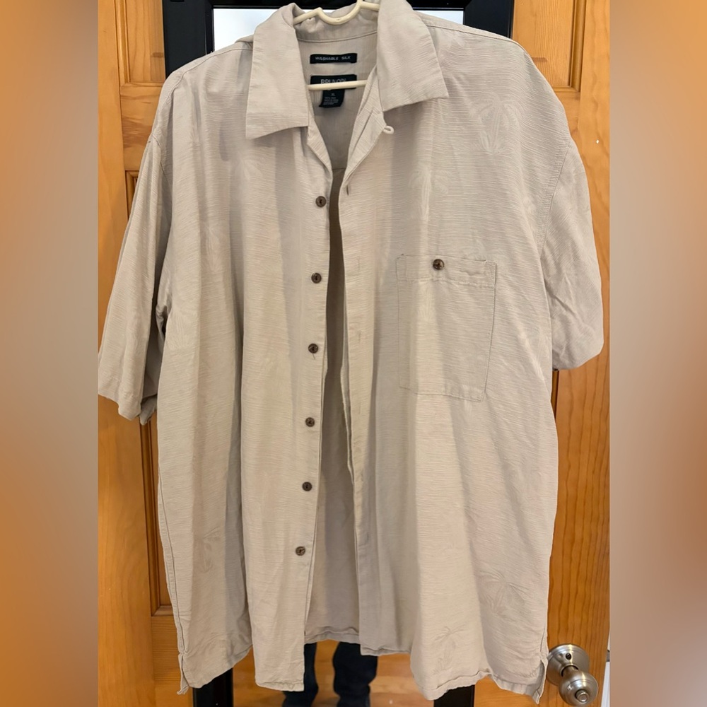Casual Linen Tan Button-Up Shirt